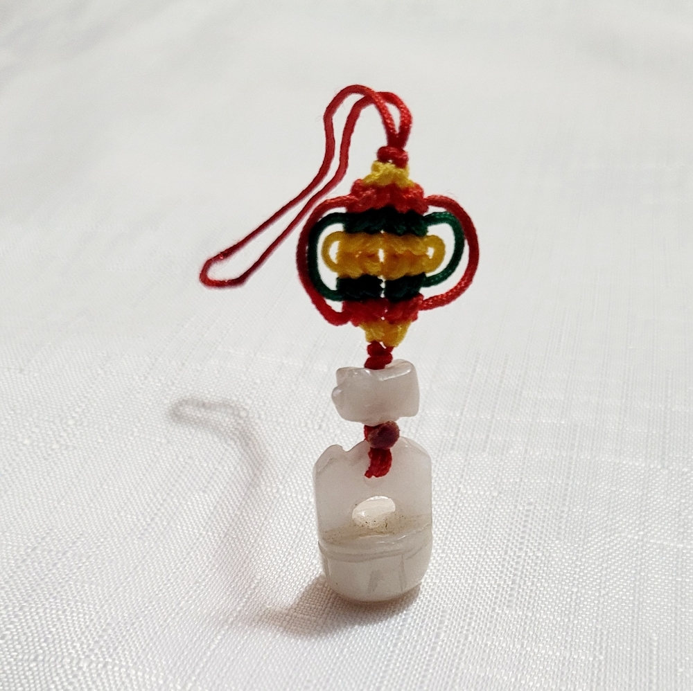 Rare Vintage Feng Shui Jade Water Bucket  and Boar Wall Hanging Red Knot Tassel